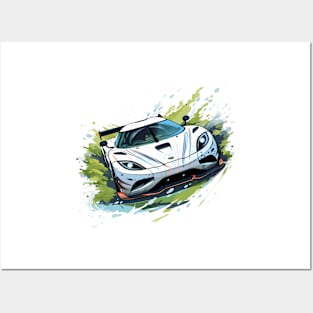 Koenigsegg Race White Cartoon Small Print Posters and Art